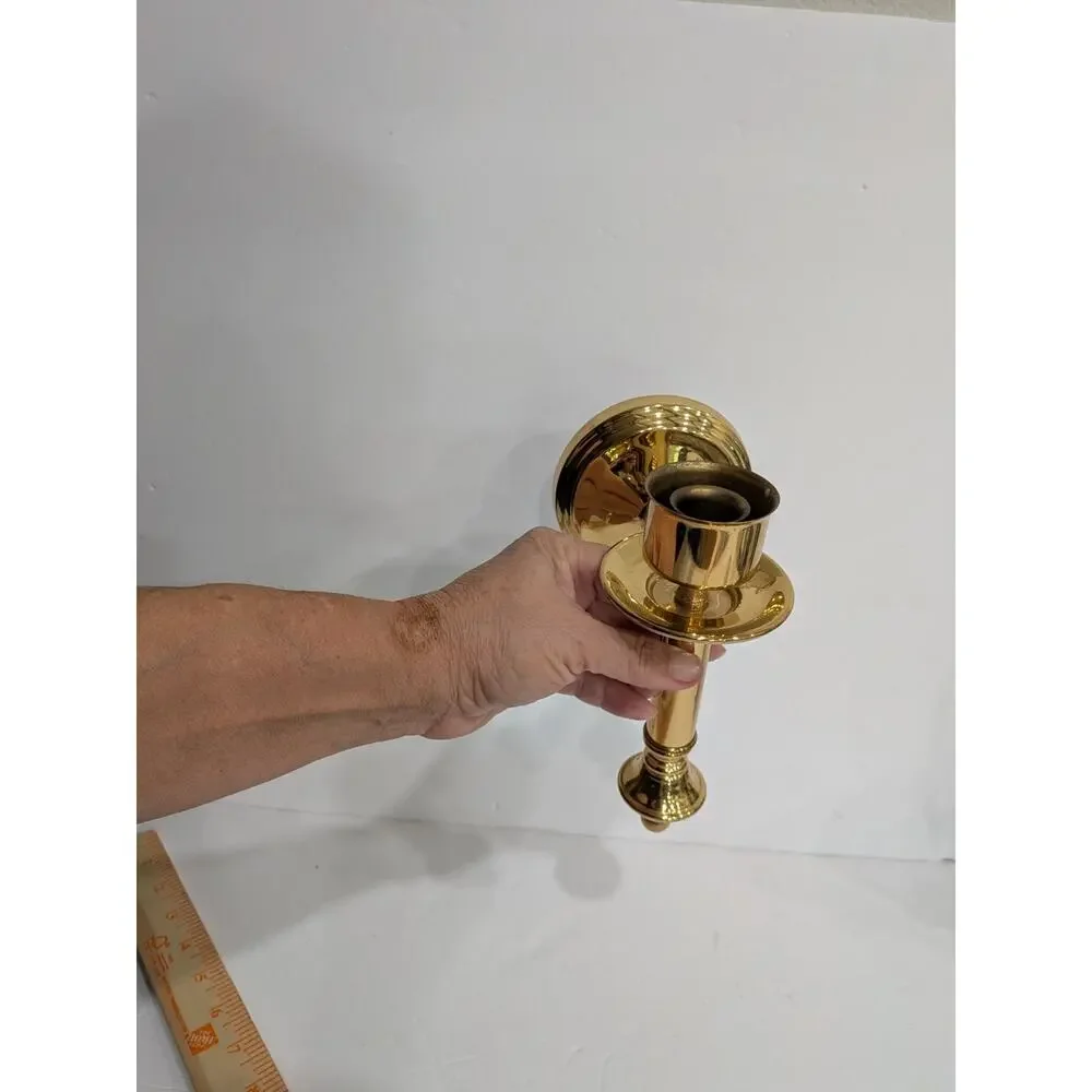 One Vintage Brass Single Wall Candlestick Sconce Taper Holder 9.5
